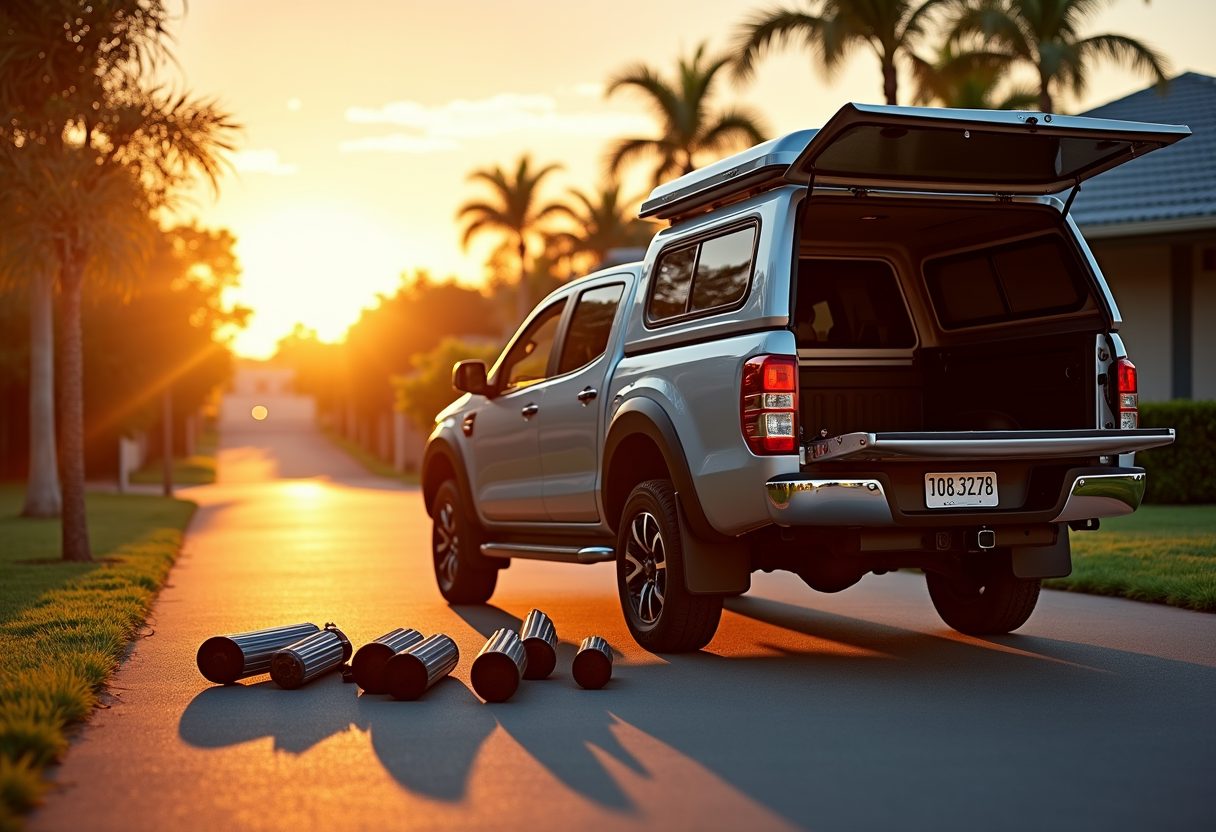 Technician ute with parts laid out at sunset — Isle of Capri